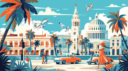Cuba welcoming posters set with traditional travel