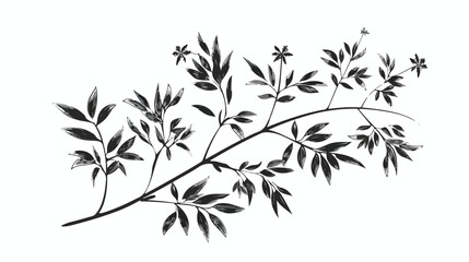 Cumin branch botanically detailed black and white v