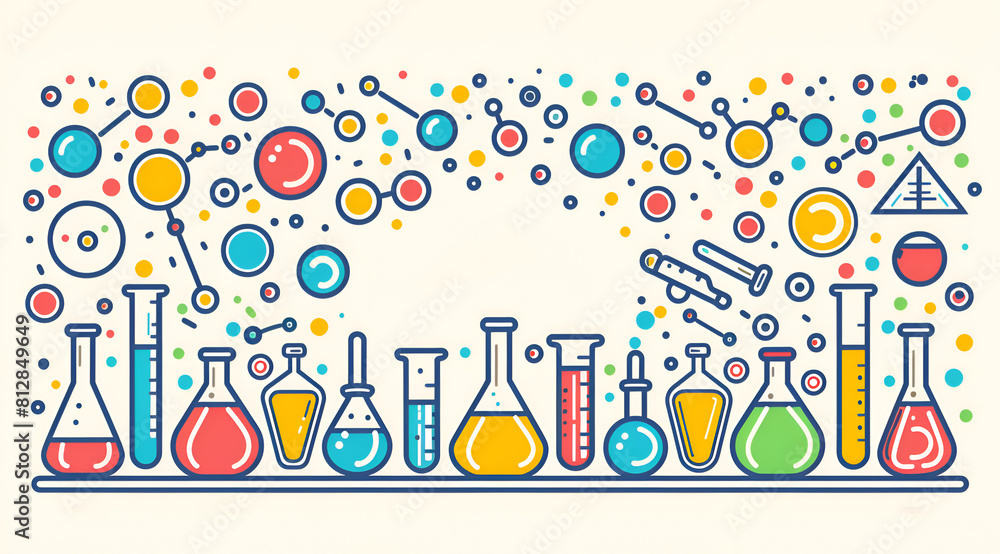 Aufkleber a colorful drawing of various scientific instruments and chemicals. the drawing conveys a sense of c