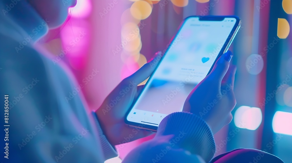 Poster Person scrolling and reading posts on sample social media app : Generative AI
