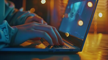 Man use laptop computer to watching and live streaming window for Video streaming on internet and multimedia technology concept : Generative AI
