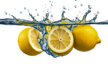 lemon and water splash isolated on white transparent png