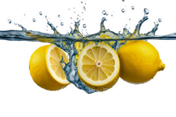 lemon and water splash isolated on white transparent png