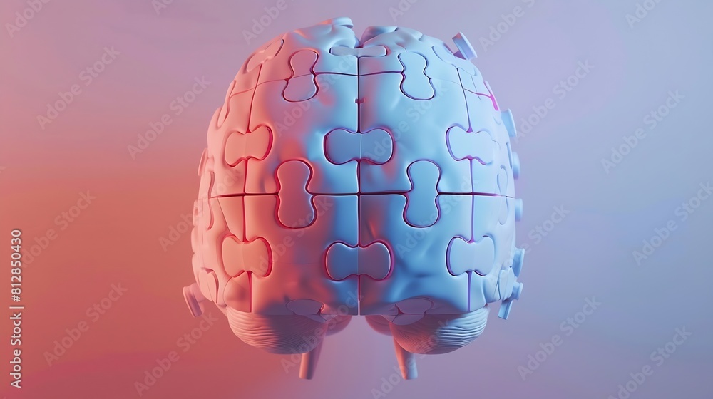 Poster right and left sides of the brain concept puzzle pieces in the shape of a brain : generative ai