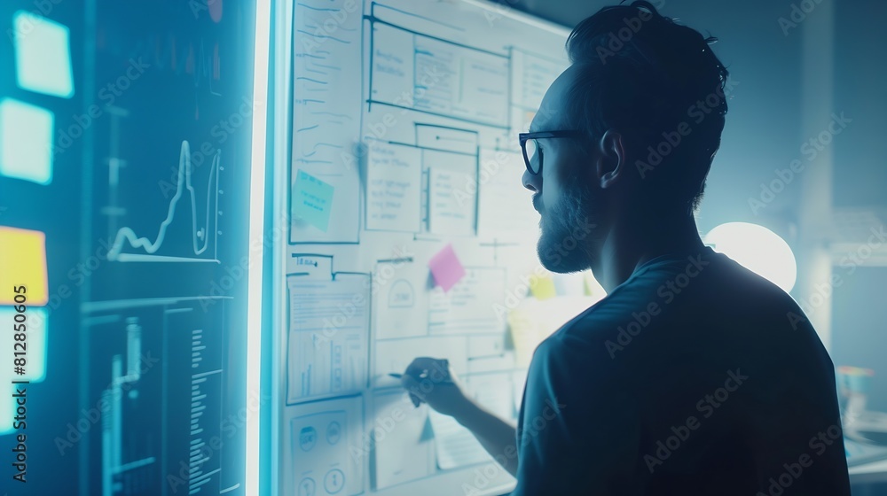 Poster ux specialist designing new application layout on whiteboard : generative ai