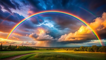 Rainbow Arch: After a passing storm, a vivid rainbow stretches across the sky, its colorful arc symbolizing hope, renewal, and the beauty of nature's fleeting wonders.