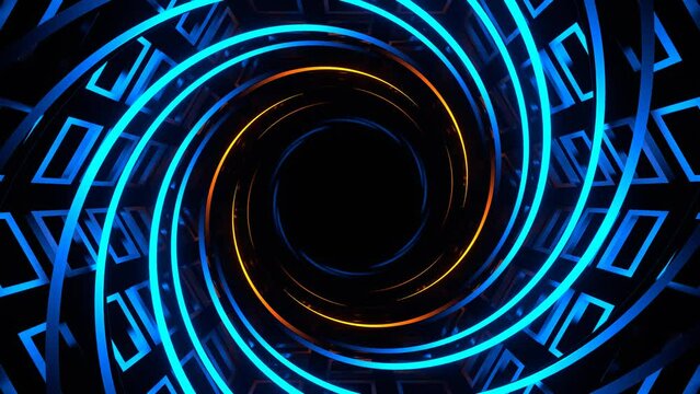 Blue and Orange Neon Spiral in Hexagonal Lattice Background VJ Loop in 4K