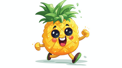 Cute and funny pineapple character running with thu