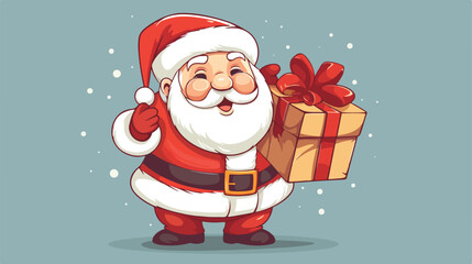 Cute and funny Santa Claus holding Christmas gift p