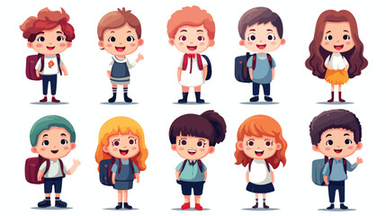 Cute and funny school item characters with smiling