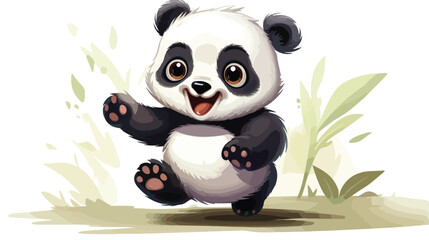 Cute and funny smiling baby panda character running