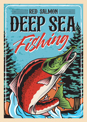 Vector Illustration of Sockeye Salmon with Vintage Illustration Available for Poster