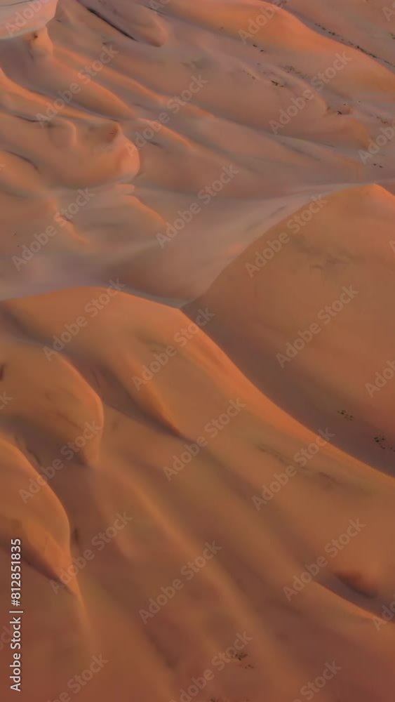 Wall mural aerial top view on sand dunes in gobi desert at sunset, mongolia. vertical video