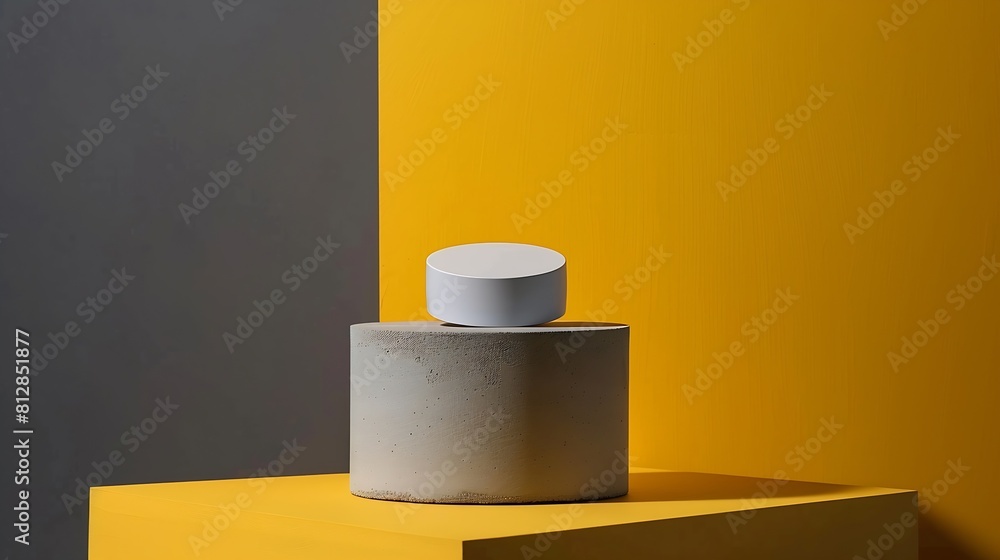 Poster minimal modern product display on trendy gray and yellow background with shadows : generative ai
