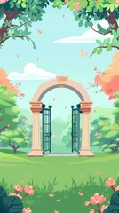 3D Landscape C4D Cartoon Cute Style Background Material: Fence Arch