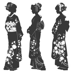 Silhouette Independent Japanese women wearing kimono black color only