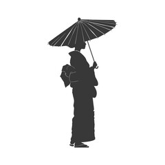 Silhouette Independent Japanese women wearing kimono with umbrella black color only