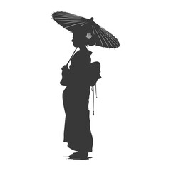 Silhouette Independent Japanese women wearing kimono with umbrella black color only