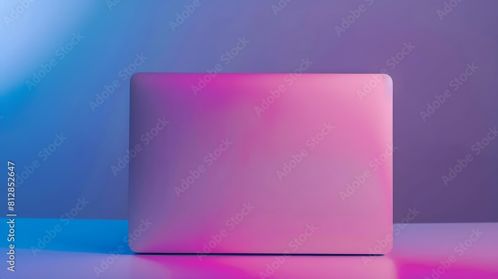 Poster notebook computer or laptop painted in white with vibrant bold gradient purple and blue holographic 