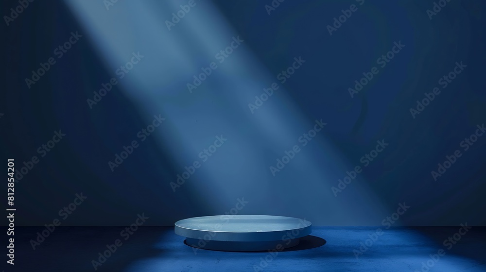 Poster Blue background for product presentation with shadows and light Empty round podium Mockup : Generative AI