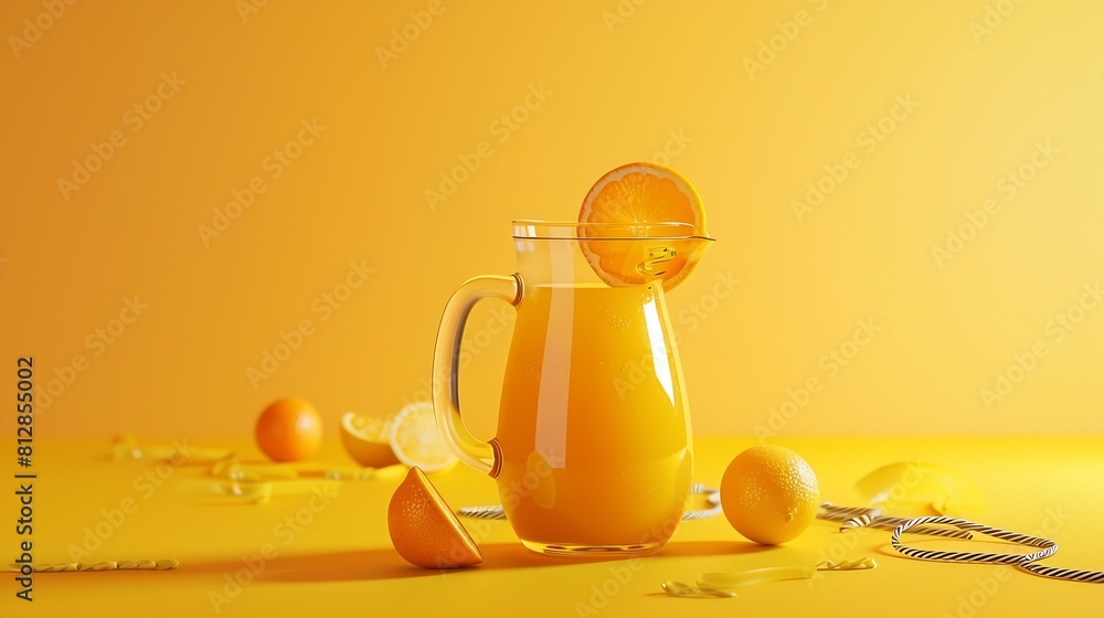 Poster orange and orange juice in a jug are connected by a cable minimal layout fruit concept : generative 