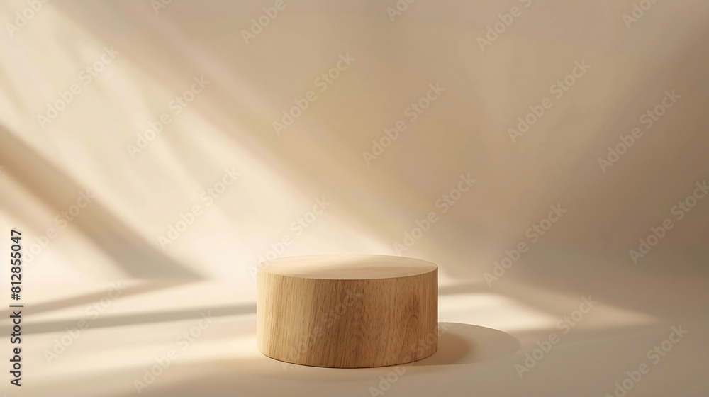 Poster round wooden saw cut cylinder shape on beige background abstract background minimal box and geometri