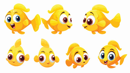 Cute funny golden yellow fish characters with human