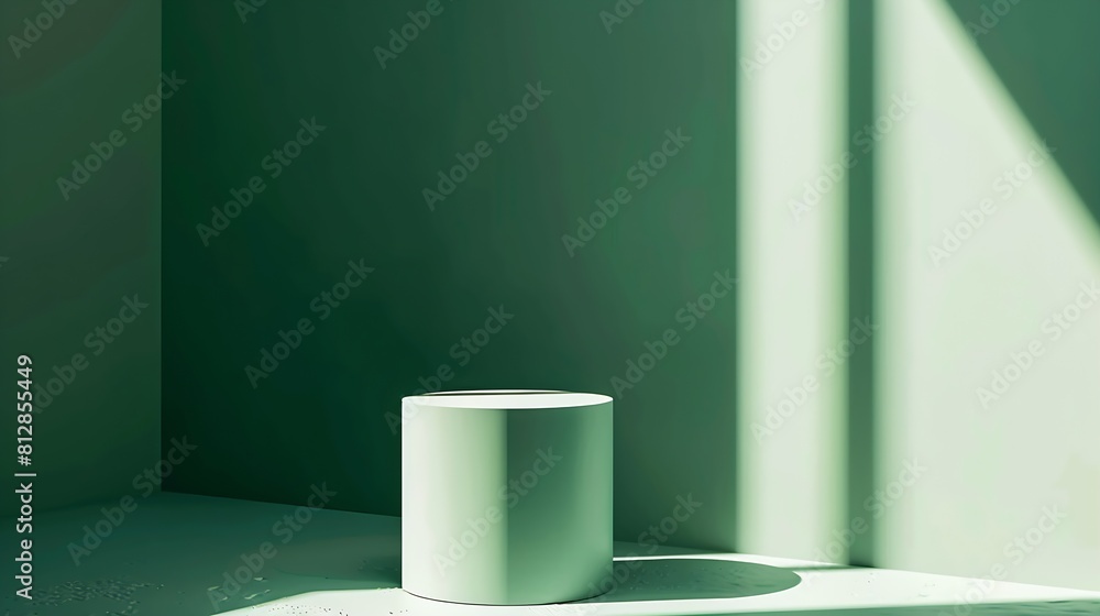 Poster Abstract minimal scene with geometrical form Cylinder podium on green background Abstract background Scene to show cosmetic podructs Showcase display case 3d render : Generative AI