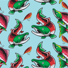Vector Illustration of Sockeye Salmon and Fishing Bait with Vintage Illustration Available for Pattern