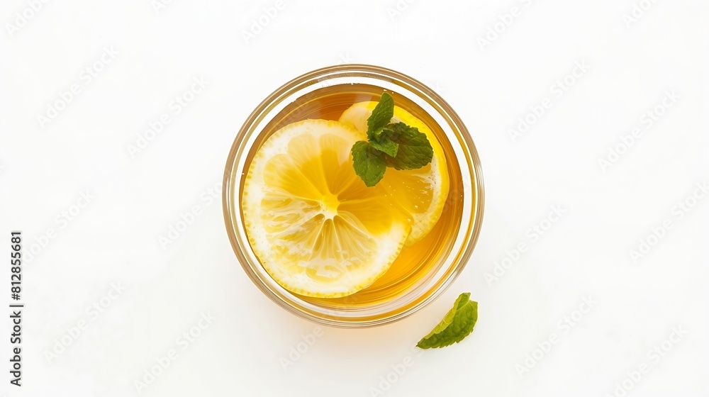 Poster ginger tea with lemon mint and honey creative composition and layout isolated on white background he