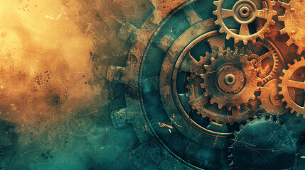 Incorporate vintage mechanical gears into a technology-inspired illustration backdrop,