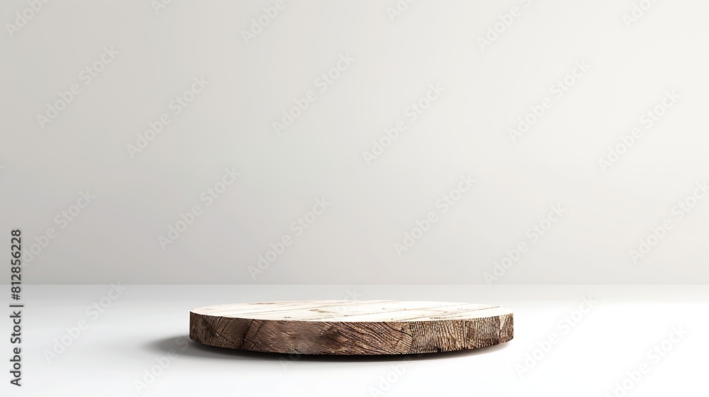 Poster Old wood product display podium presentation minimal style isolated on white background with clipping path for design work : Generative AI