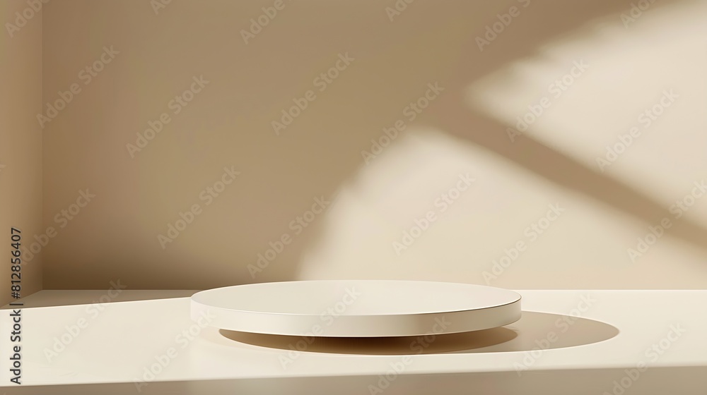 Aufkleber abstract empty white podium on pastel beige background with shadow mock up podium for beauty product