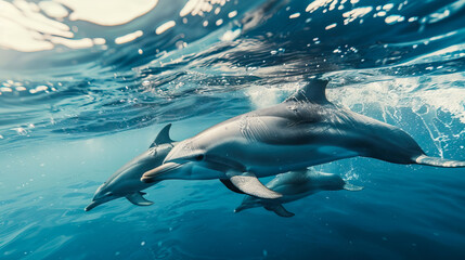 Fototapeta premium Dolphins in the underwater world.