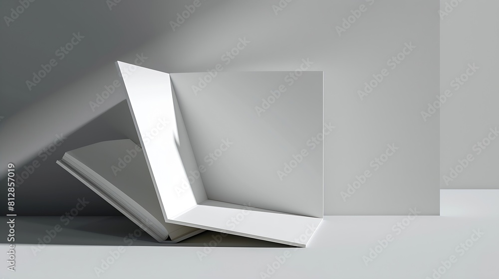 Poster Mockup of horizontal landscape for business isolated on gray backgroundThe template of the first booklet is open on a Uturn the second is closed shows the backEmpty bifold with realist : Generative AI