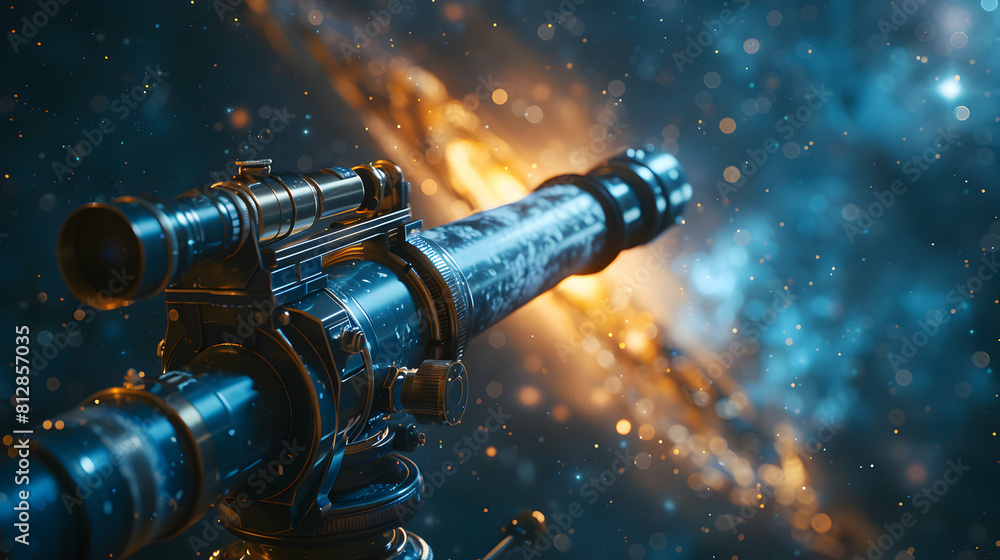Poster a scientist operates a powerful astronomical telescope to observe distant galaxies, enhancing our un