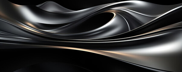 Produce a digital background featuring undulating metallic forms with a high contrast interplay of light and shadow, free of dust and pixelation, providing a crisp.