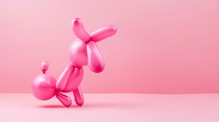 Pink balloon dogs on pastel pink background Love card Layout Flat design Minimal mood concept : Generative AI