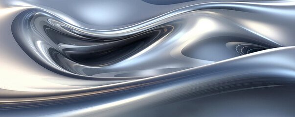 Produce a digital background featuring undulating metallic forms with a high contrast interplay of light and shadow.