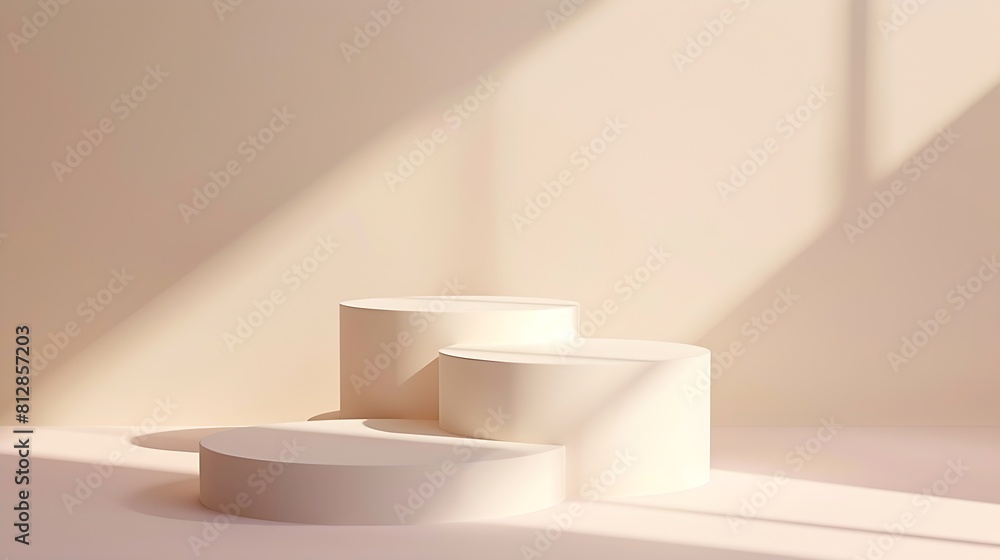 Leinwandbilder Abstract empty white podium on pastel background with shadow Mock up stand for product presentation 3D Render Minimal concept Display product : Generative AI