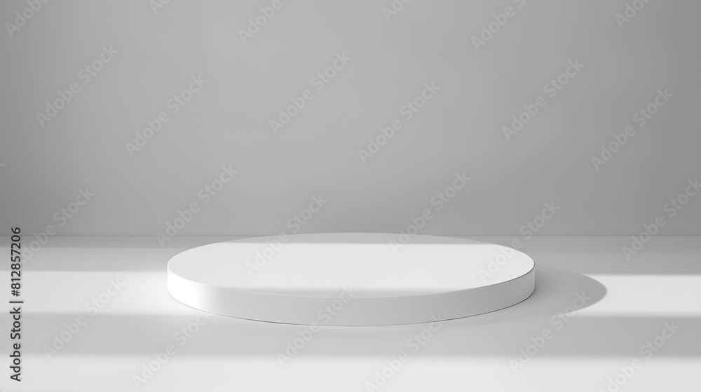 Aufkleber Abstract empty white podium on grey background Mock up stand for product presentation 3D Render Minimal concept Advertising template : Generative AI