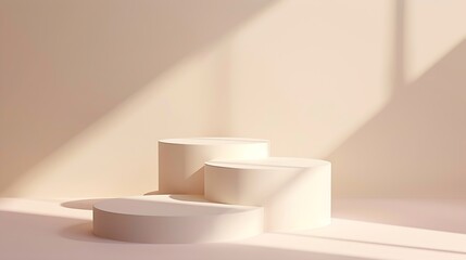 Abstract empty white podium on pastel background with shadow Mock up stand for product presentation 3D Render Minimal concept Display product : Generative AI