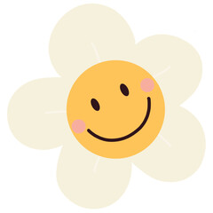 Cute cartoon smiling daisy. Retro groovy style.