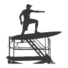 Silhouette lifeguard in action full body black color only