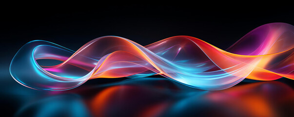 Dynamic ribbons of neon light curve through space, a high definition abstract scene, capturing movement without blur or defects for a polished look.