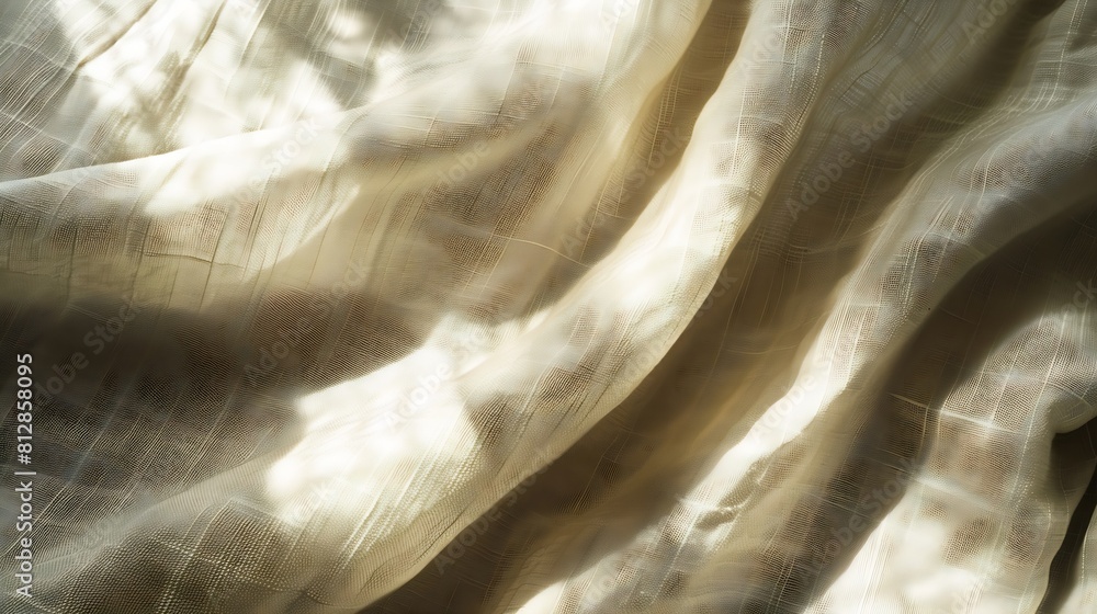 Poster aesthetic neutral beige linen texture background with a soft abstract sunlight shadows and folds : g
