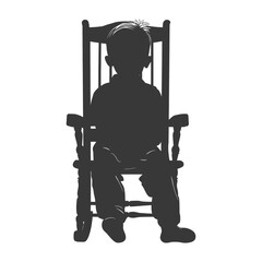 Silhouette little boy sitting in the chair black color only