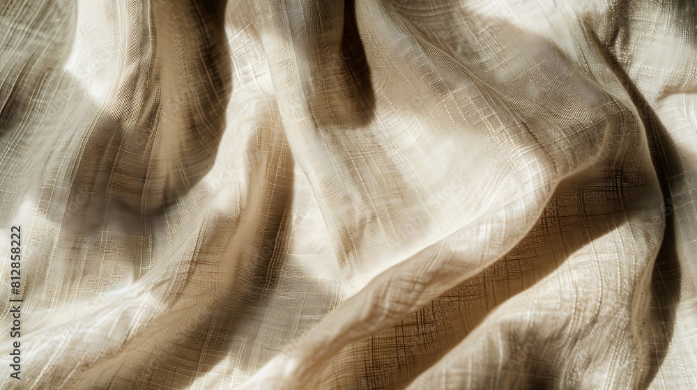 Poster draped beige linen fabric texture background with natural sunlight shadows neutral lifestyle bohemia