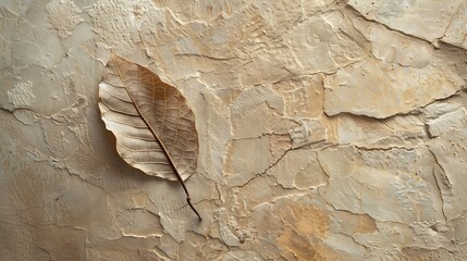 Tropical dry leaf product presentation with Cracked stone  Natural beige background Studio Minimal showcase : Generative AI
