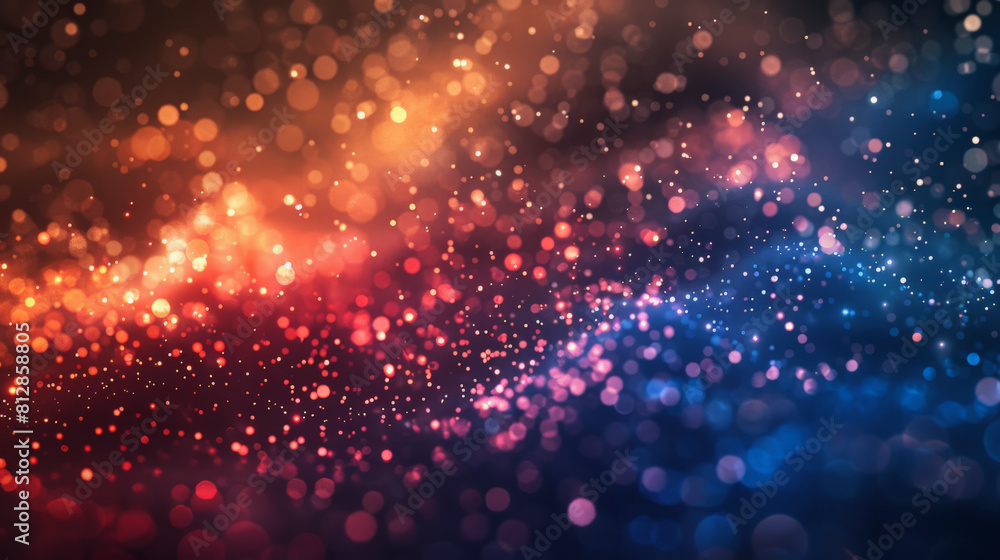 Poster an abstract background with a gradient of warm and cool bokeh lights, transitioning from red to blue